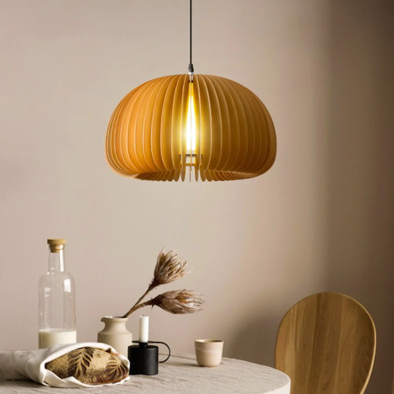 Japanese Style Modern Adjustable Wood Pumpkin Lantern Ceiling Hanging Light