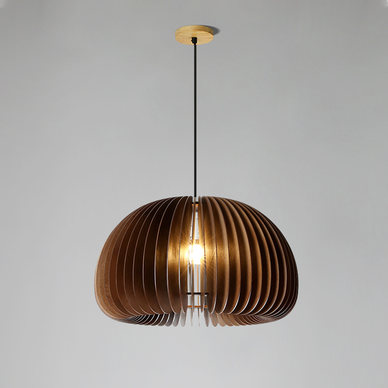 Japanese Style Modern Adjustable Wood Pumpkin Lantern Ceiling Hanging Light