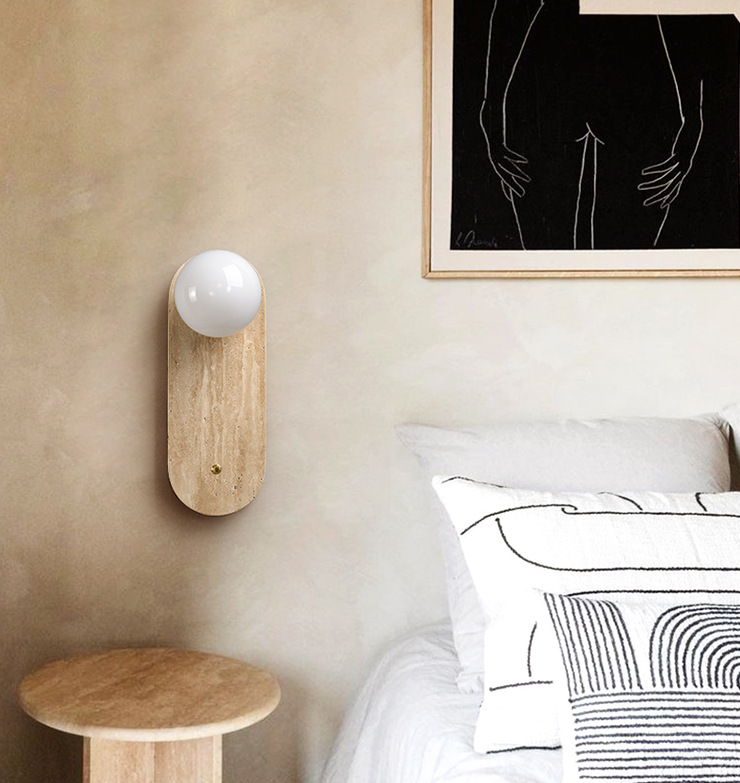 Yellow Cave Stone Wall Lamp Japanese Style Wabi-Sabi Style Bedside Wall Lamp