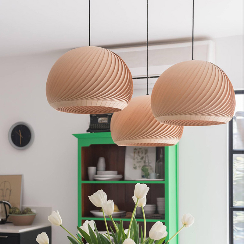 Japanese Style Veneer Chandelier Wood Light 