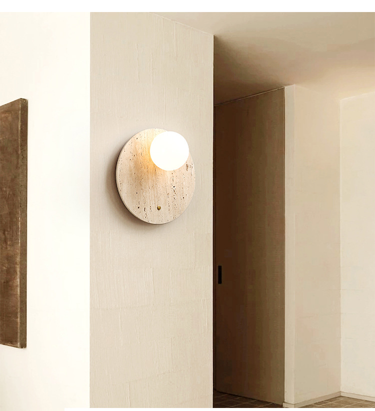 Yellow Cave Stone Wall Lamp Japanese Style Wabi-Sabi Style Bedside Wall Lamp