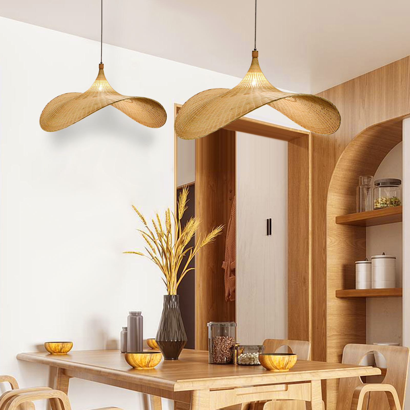 Bamboo pendant light shade creative straw hat pendant light 
