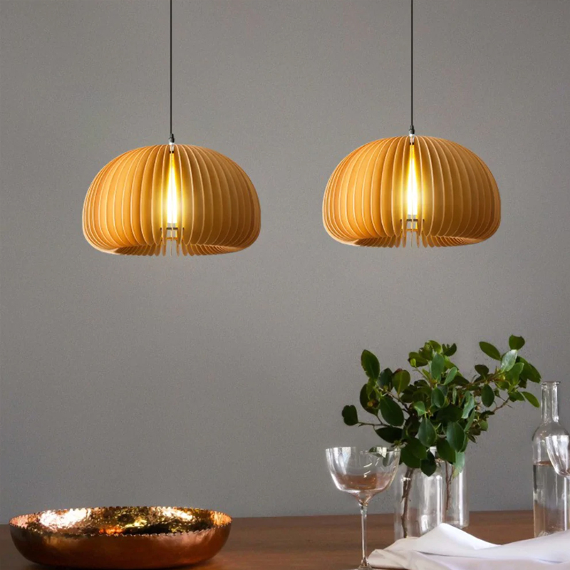Japanese Style Modern Adjustable Wood Pumpkin Lantern Ceiling Hanging Light