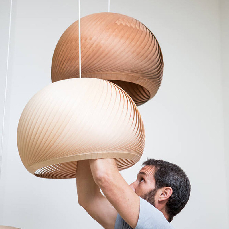 Japanese Style Veneer Chandelier Wood Light 