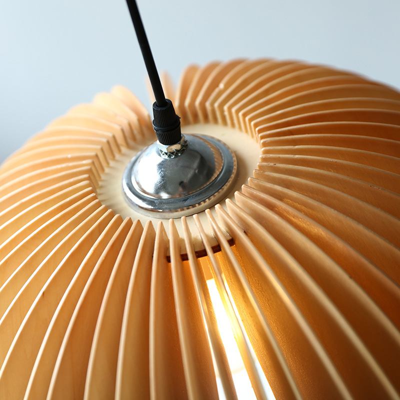 Japanese Style Modern Adjustable Wood Pumpkin Lantern Ceiling Hanging Light