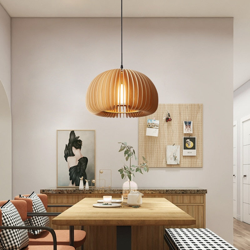 Nordic Wood Pumpkin Ceiling Lamp Simple Modern Pendant Light Fixture