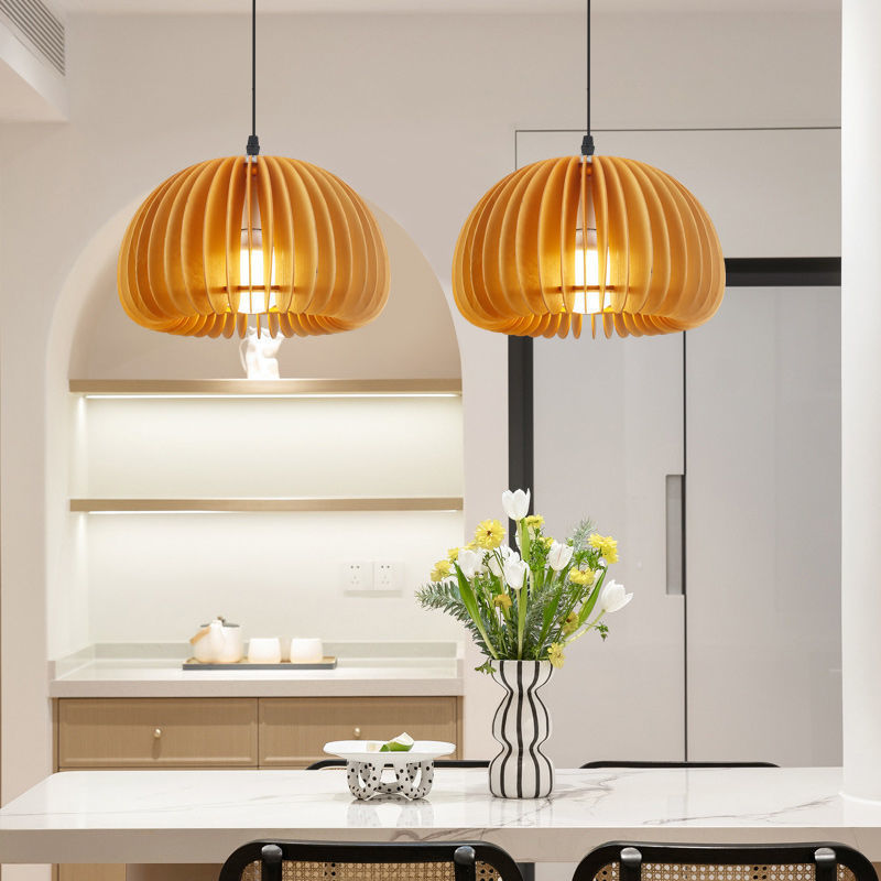 Nordic Wood Pumpkin Ceiling Lamp Simple Modern Pendant Light Fixture