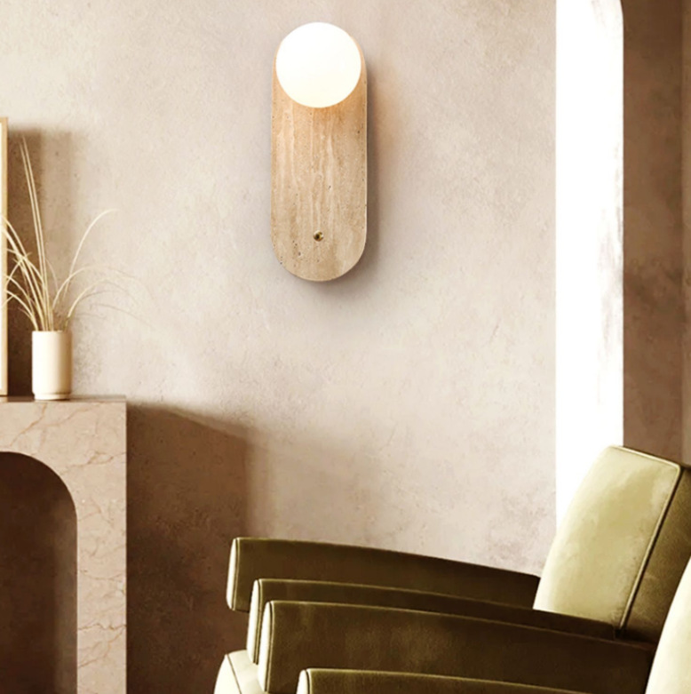 Yellow Cave Stone Wall Lamp Japanese Style Wabi-Sabi Style Bedside Wall Lamp