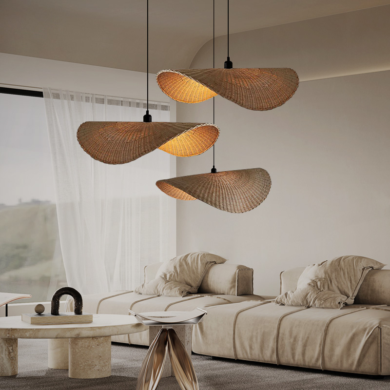 Bamboo pendant light shade creative straw hat pendant light 