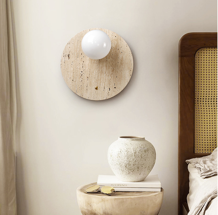 Yellow Cave Stone Wall Lamp Japanese Style Wabi-Sabi Style Bedside Wall Lamp