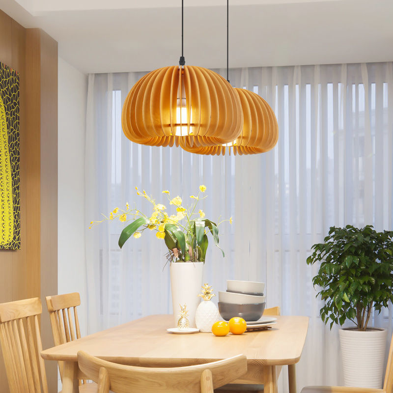 Nordic Wood Pumpkin Ceiling Lamp Simple Modern Pendant Light Fixture