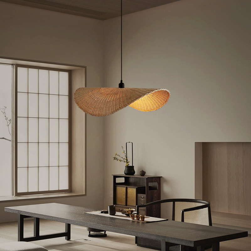 Bamboo pendant light shade creative straw hat pendant light 