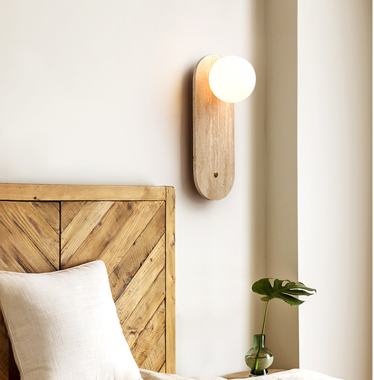 Yellow Cave Stone Wall Lamp Japanese Style Wabi-Sabi Style Bedside Wall Lamp