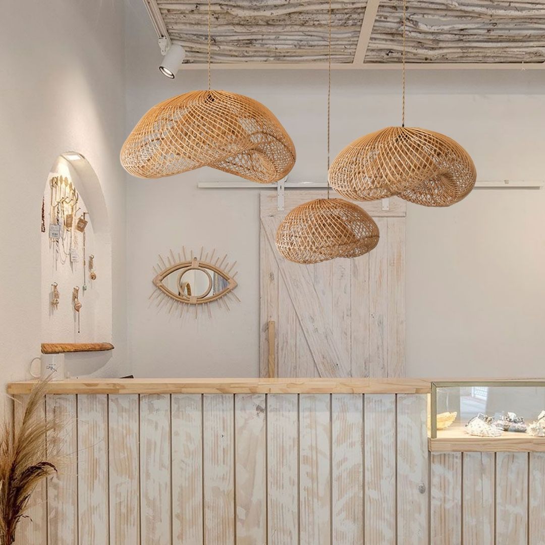 Handmade Bamboo Chandelier Straw Hat Rattan Pendant Light