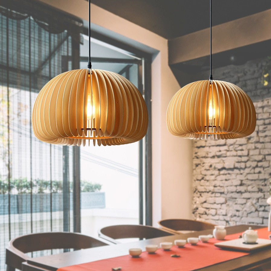 Nordic Wood Pumpkin Ceiling Lamp Simple Modern Pendant Light Fixture