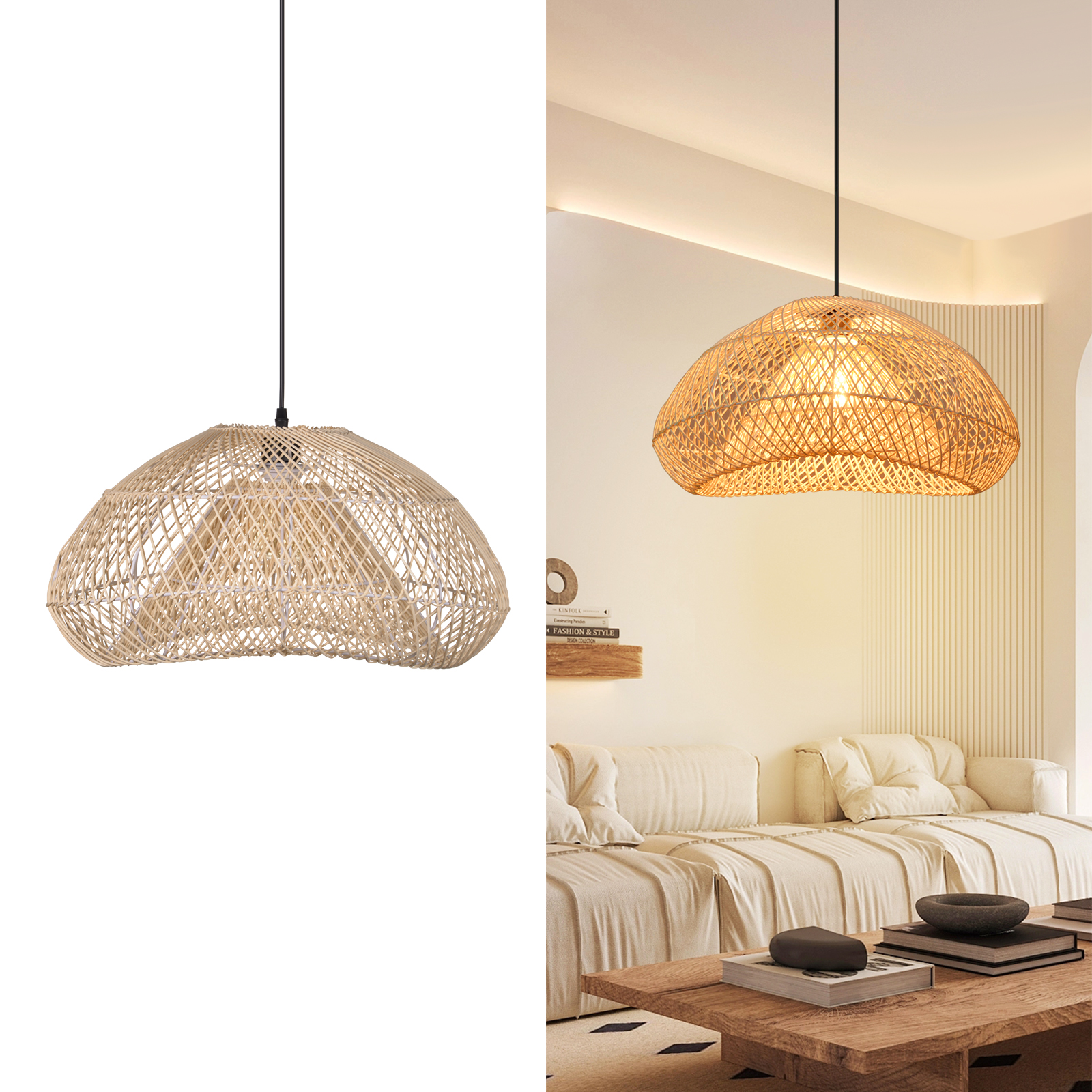 Handmade Bamboo Wicker Lampshade Vintage Rattan Pendant Light
