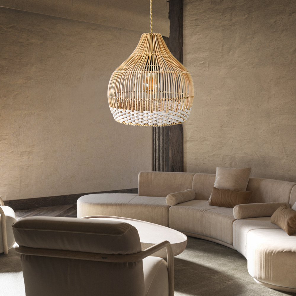 White Thread Rattan Pendant Lamp Shade For Dining room