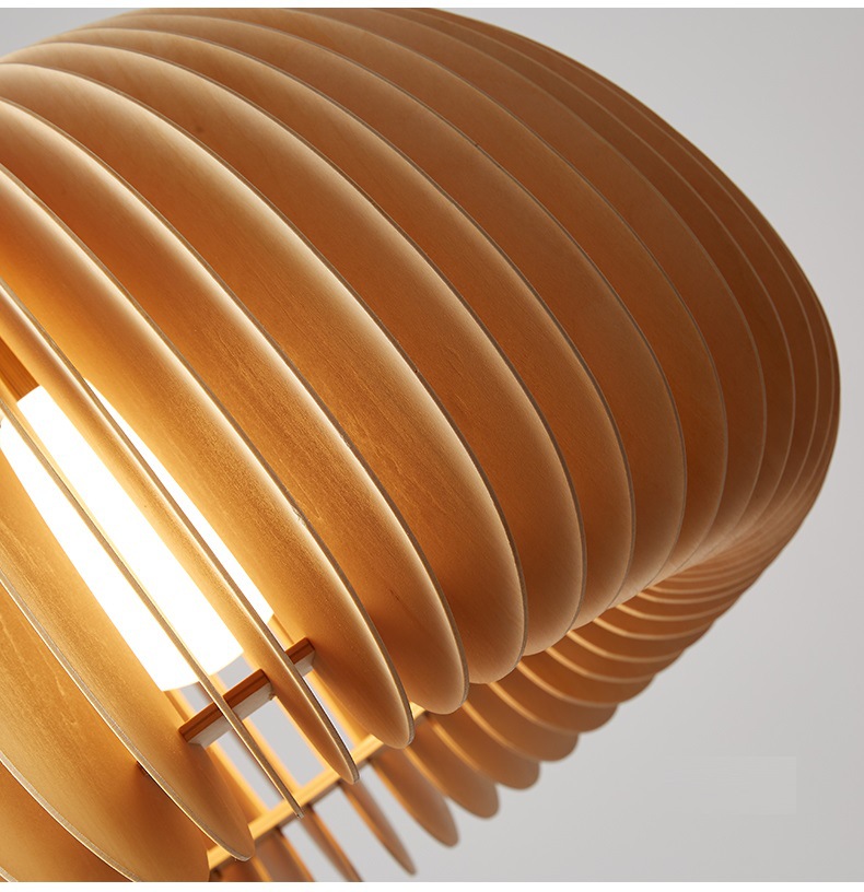 Japanese Style Modern Adjustable Wooden Pumpkin Lantern Ceiling Hanging Light