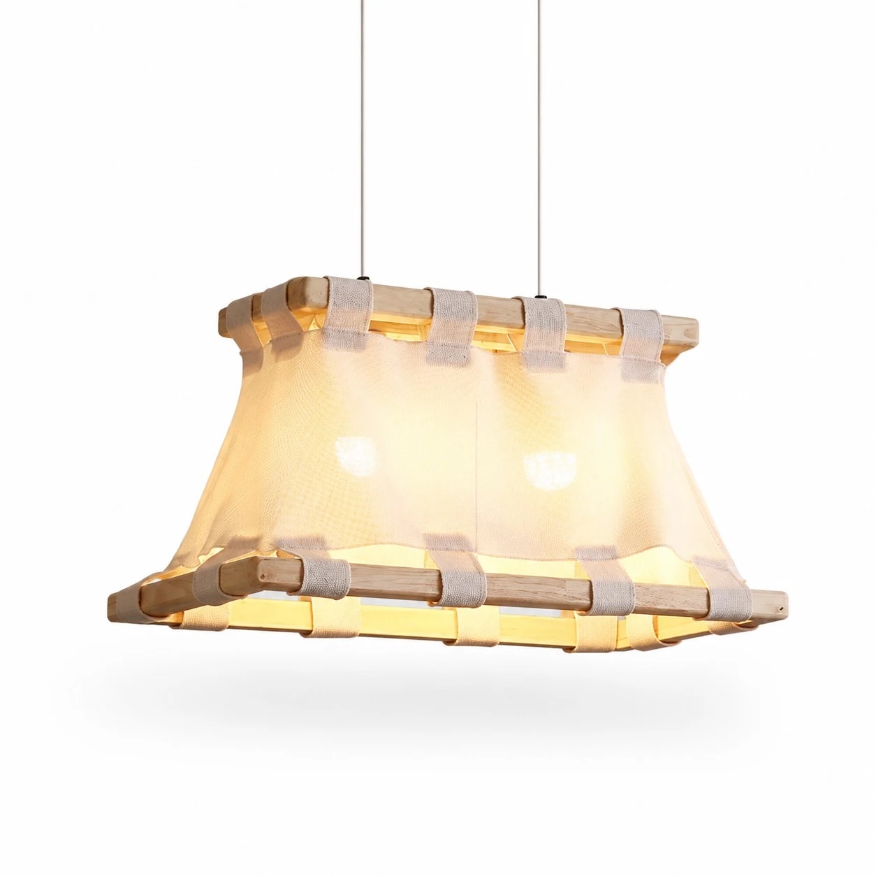 Style B 80 cm ivory white wood and fabric pendant lamp