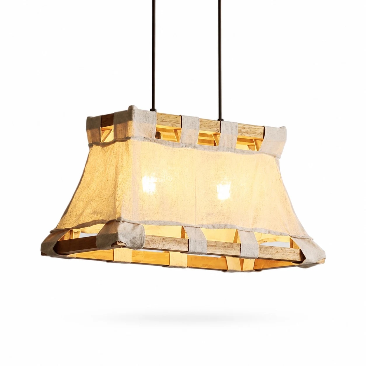Style A 50 cm natural linen wood and fabric pendant lamp