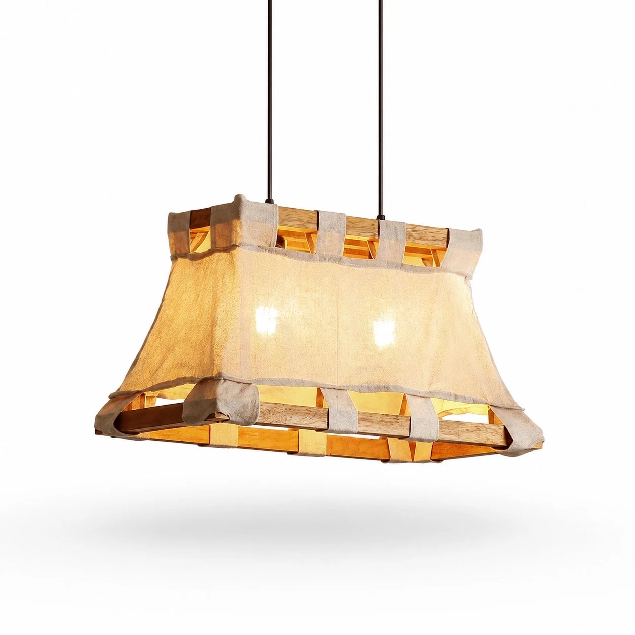 Style A 80 cm natural linen wood and fabric pendant lamp