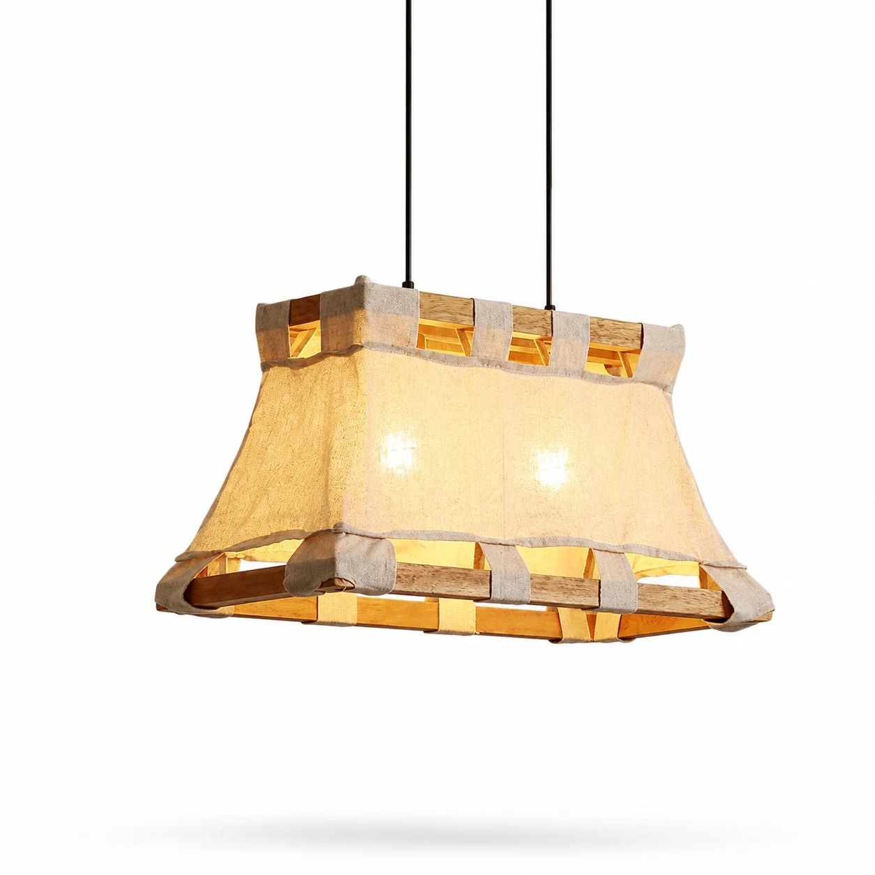 Style A 60 cm natural linen wood and fabric pendant lamp